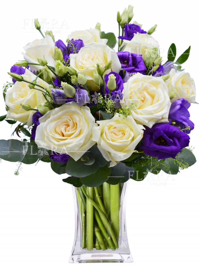 Biele ruže + eustoma