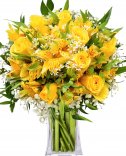 Желтые розы + альстромерия - доставка цветов
