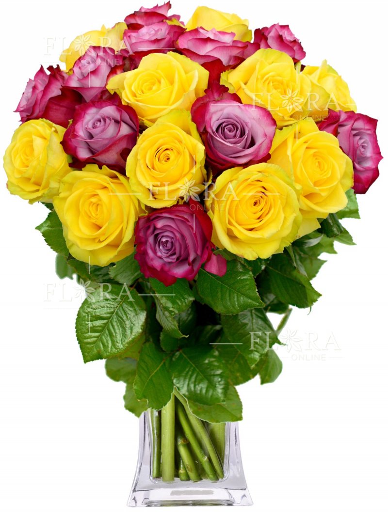 Kytice růží : růžové + žluté růže