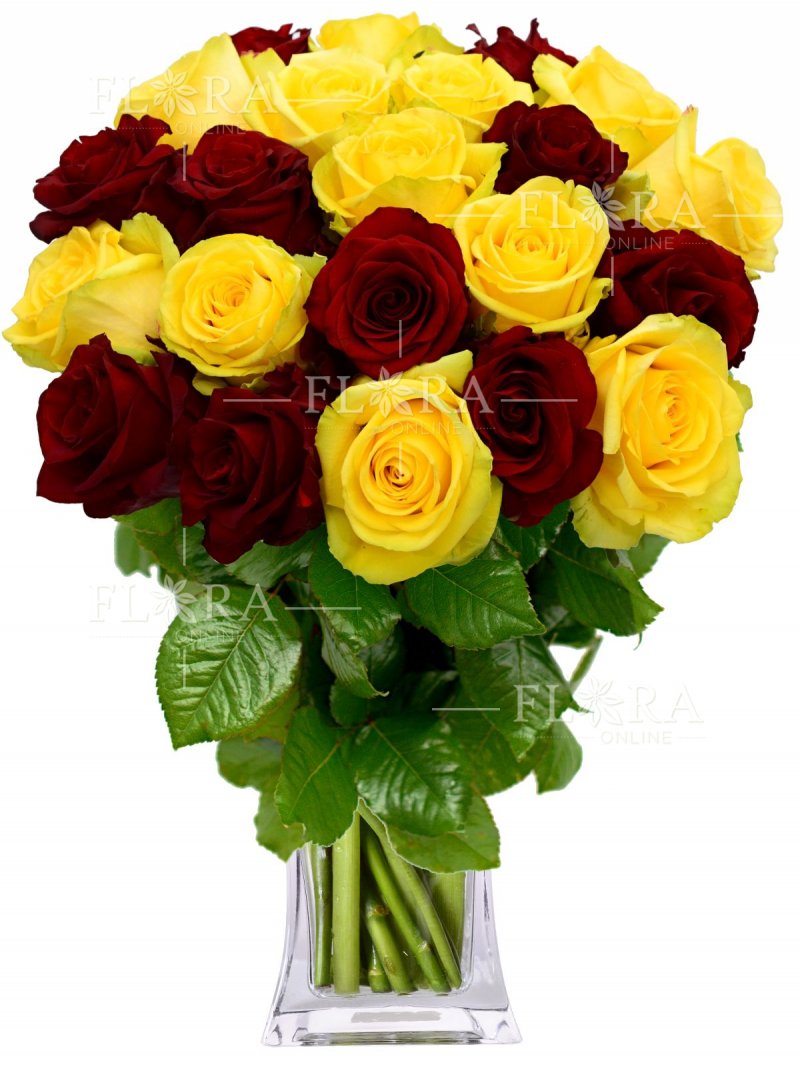 Kytice růží: červené + žluté