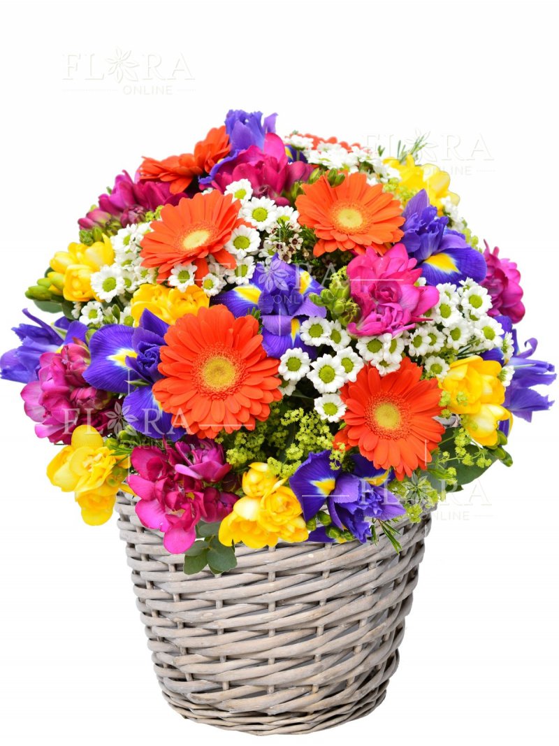 Красочная цветочная корзина - флора онлайн