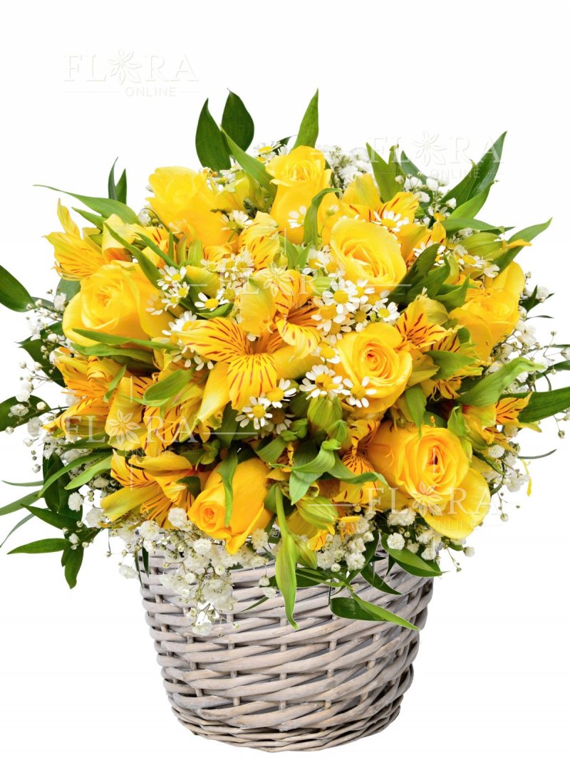 Krásny kvetinový kôš - žlté kvety