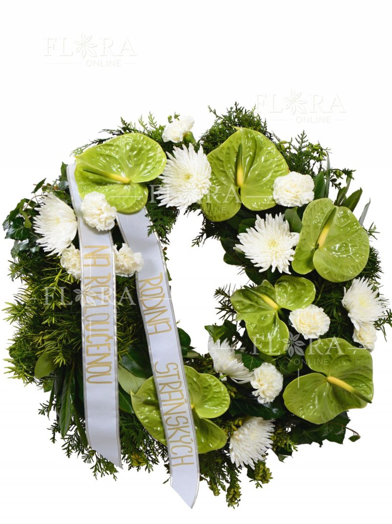 Greenish-white funeral wreath for delivery