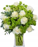 Белые розы + Сантини: доставка цветов