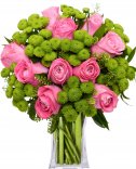 Розовая роза + Сантини: доставка цветов
