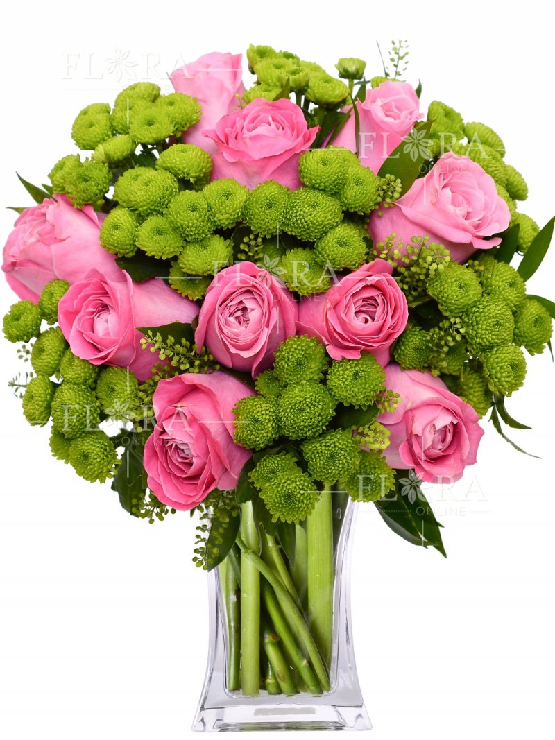 Pink roses + Santines: flower delivery