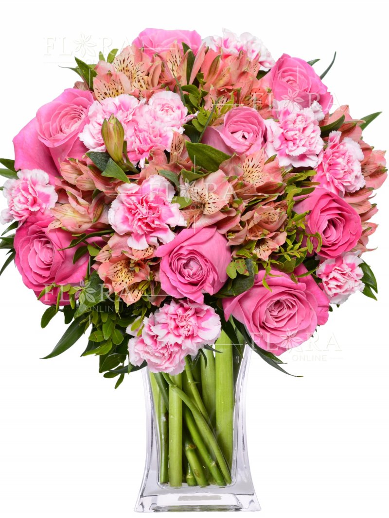 Розовая роза + Альстромерия: цветы онлайн