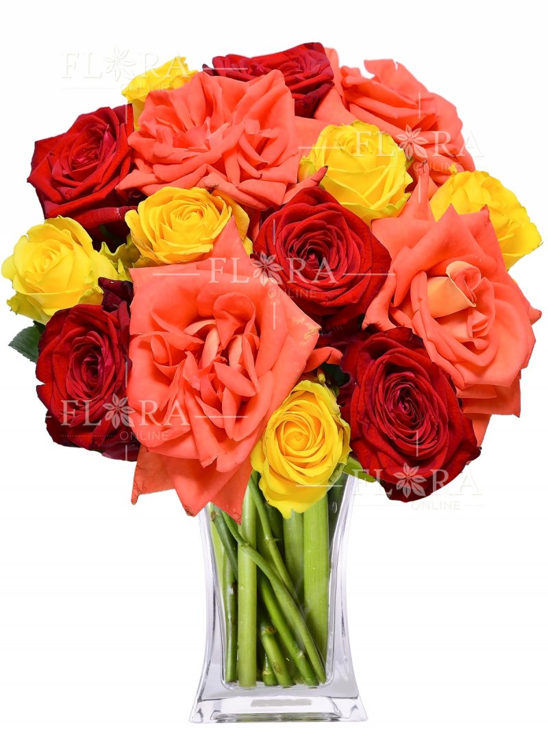Red, yellow and orange roses: flower delivery