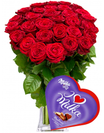 RED ROSES WITH MILKA