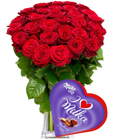 RED ROSES WITH MILKA